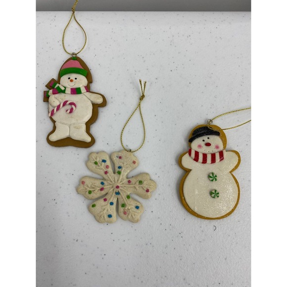Christmas Ornaments Clay Dough Snowmen Snowflake 2 1/2”-3”Set of 3 - Picture 1 of 4